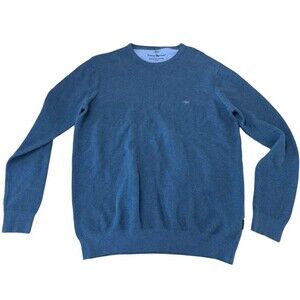 Fynch-Hatton Superfine 3-Ply Cotton‎ Neck Jumper L Blue Premium Knit Sweater